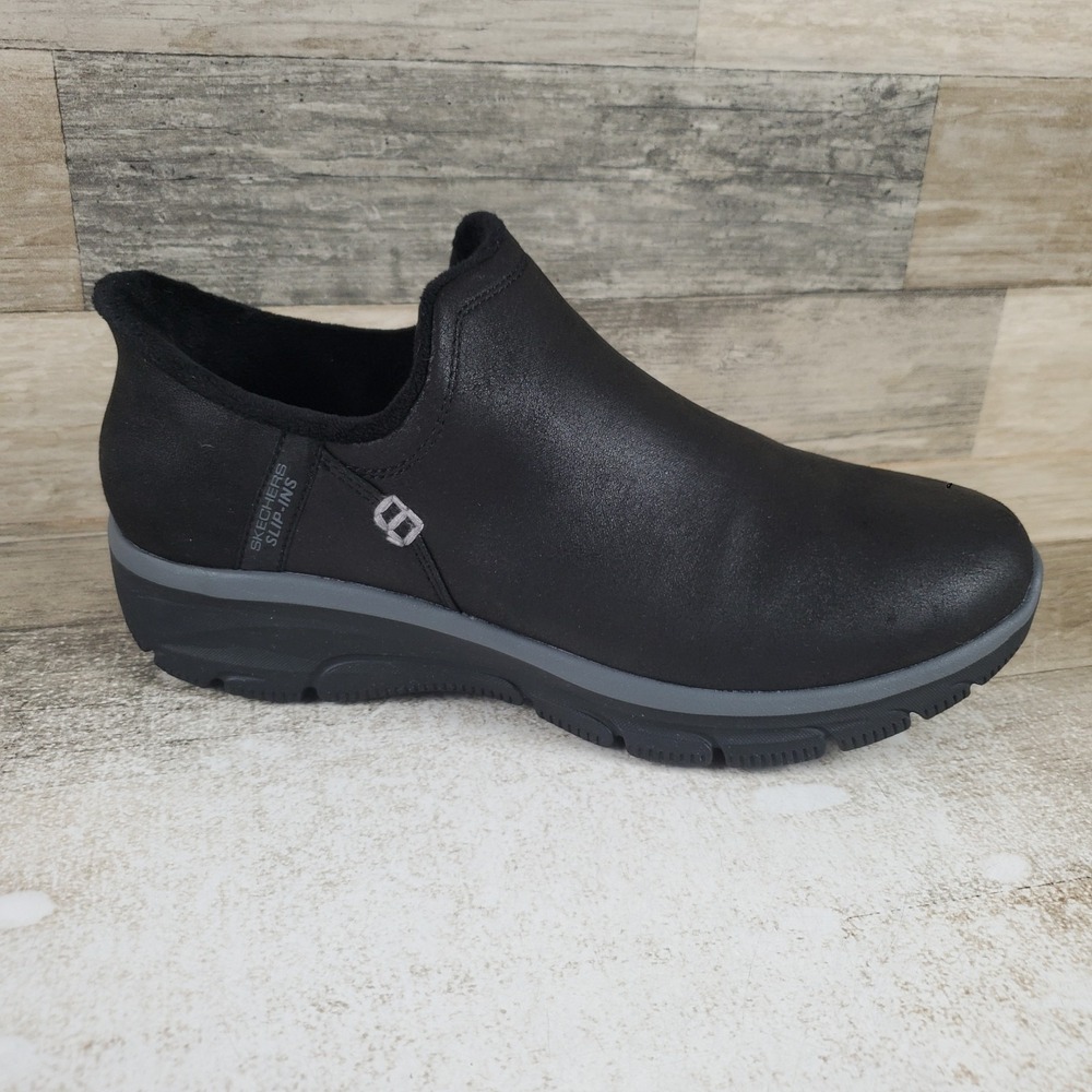 Skechers Slip-Ins Easy Going Modern Hour Women Shoe Sz 9.5 Black Leather Slip On